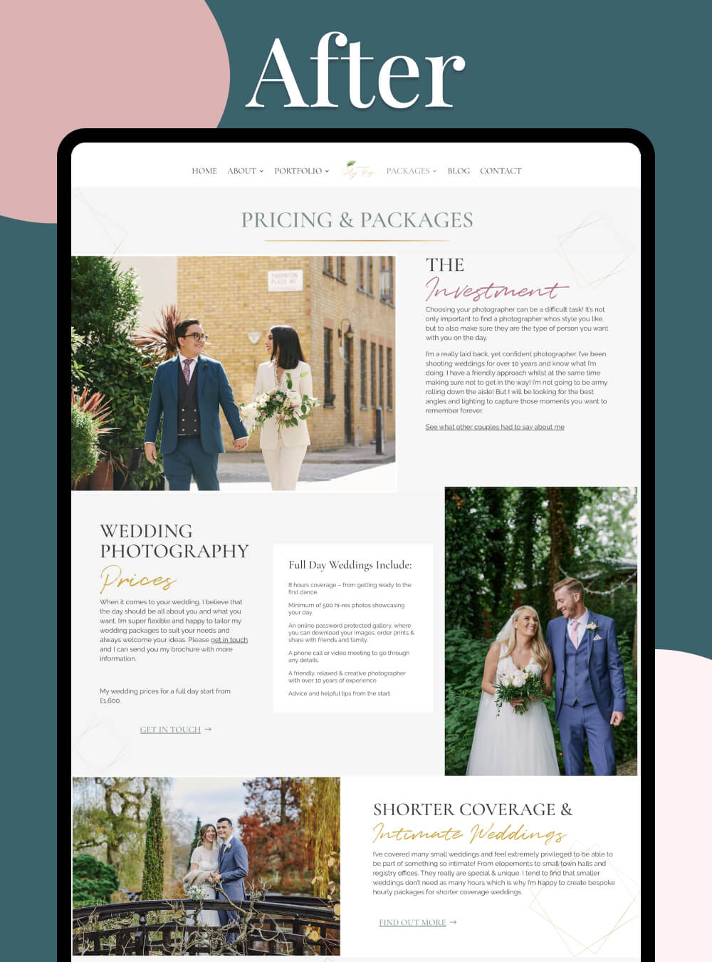 Vibrant wedding photography website