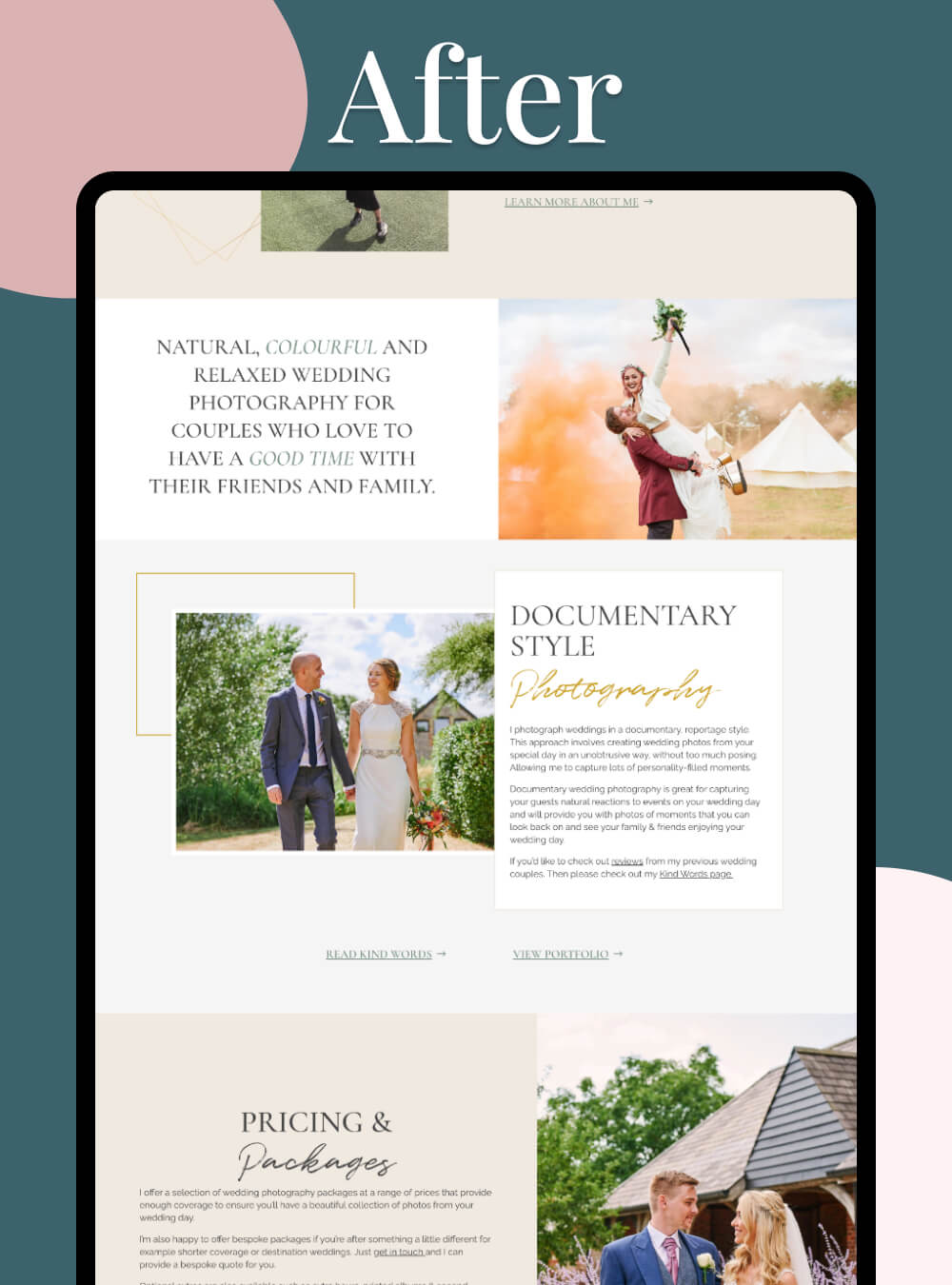 Vibrant wedding photography website