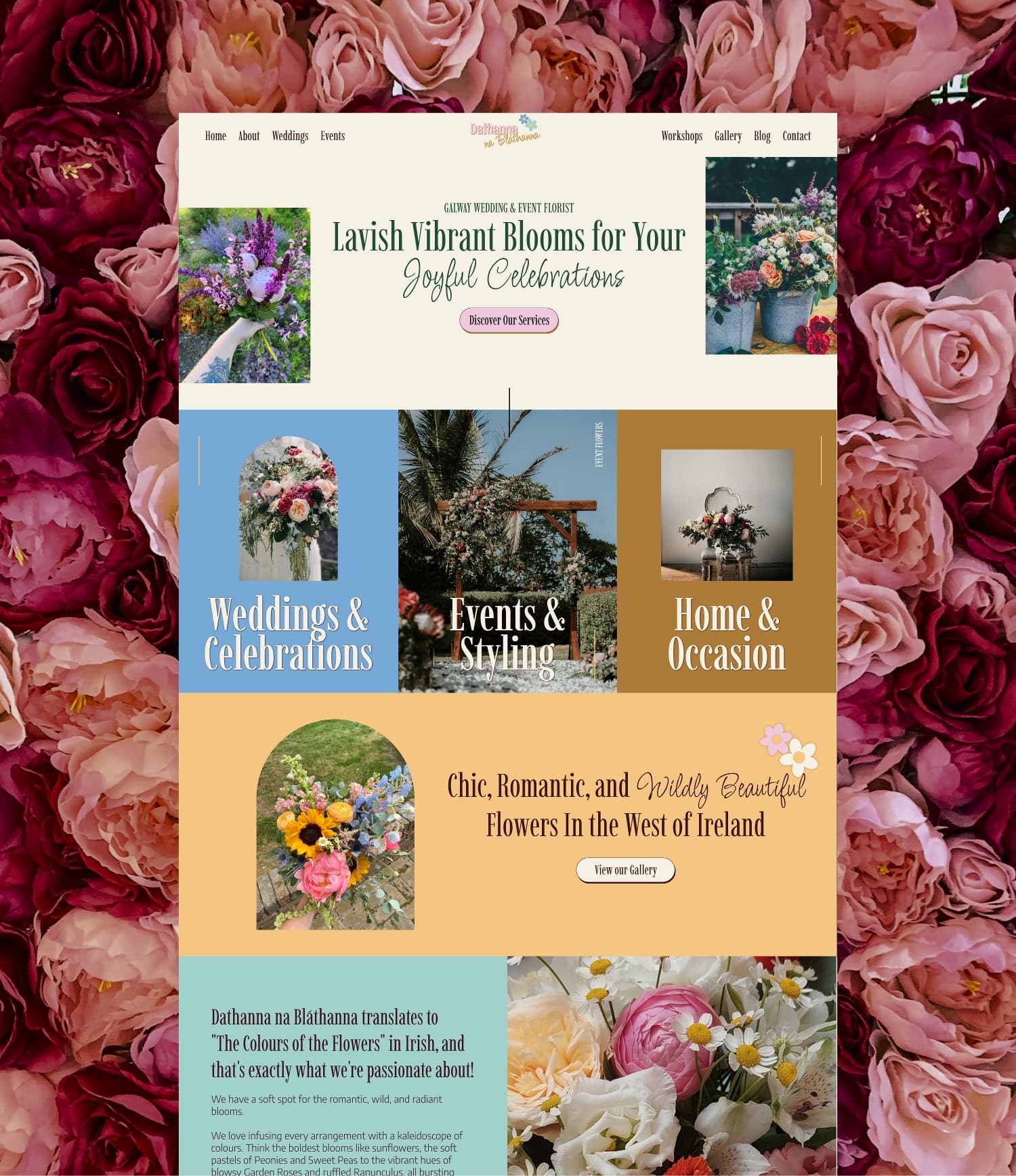 Wedding florist website design Dathanna na Bláthanna portfolio