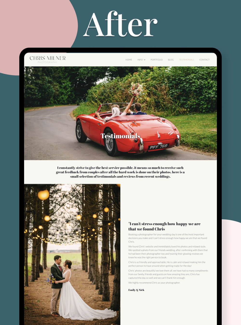 Creative wedding photographer website