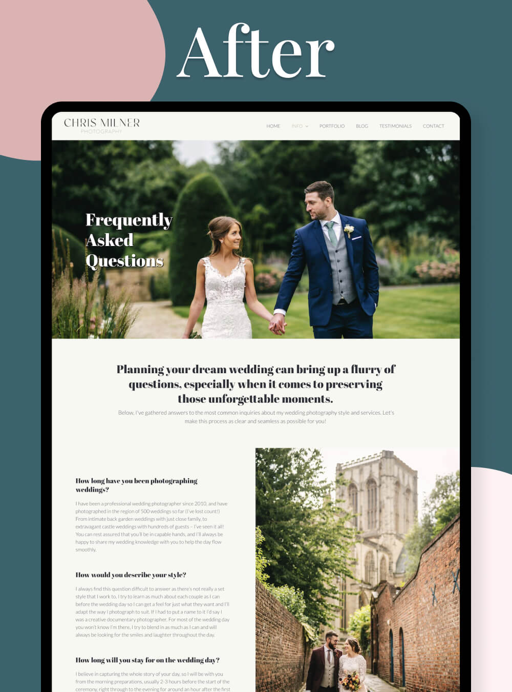 Creative wedding photographer website