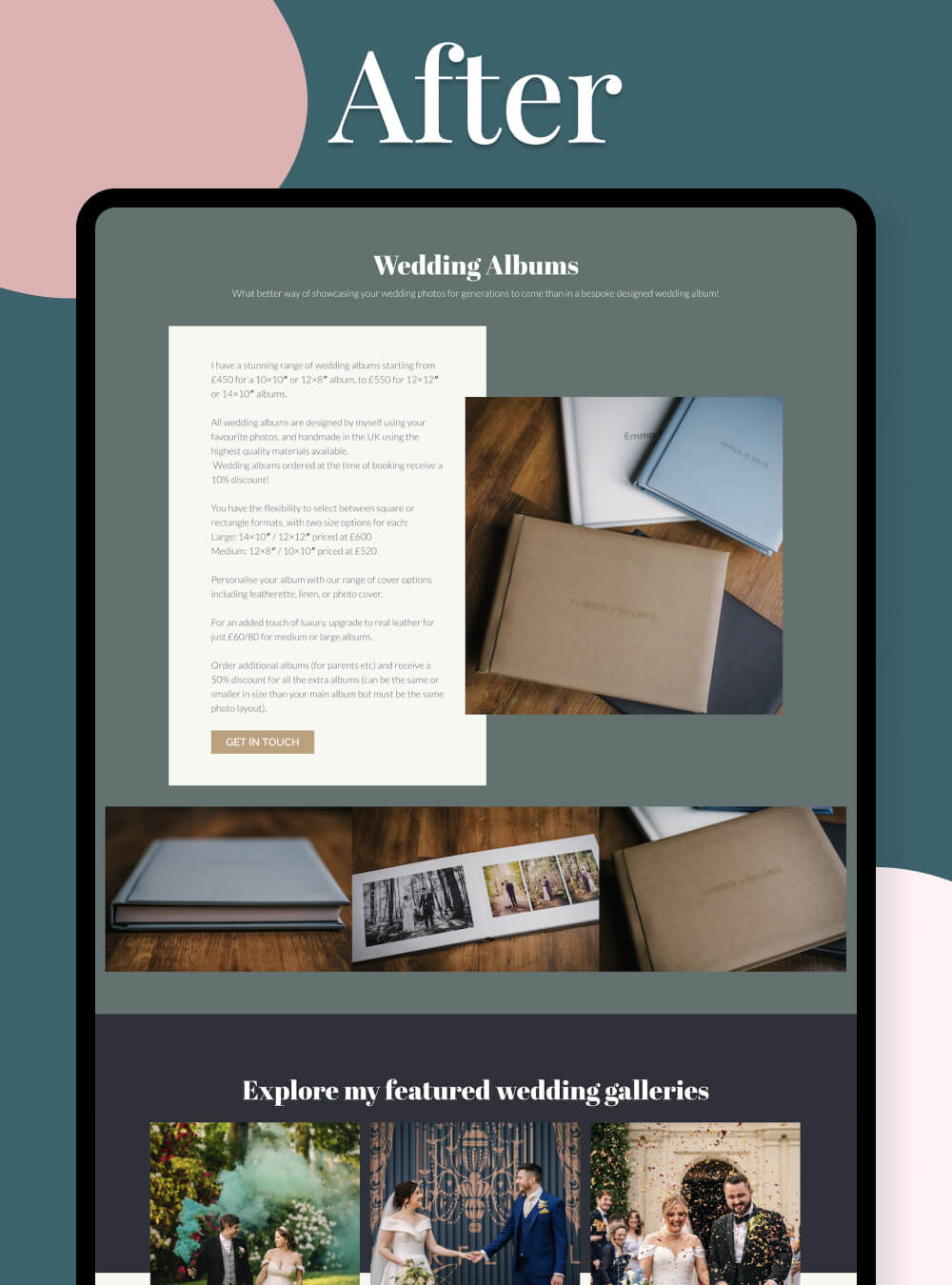 Creative wedding photographer website